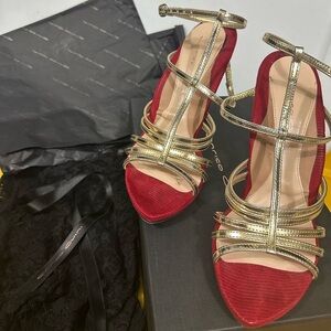 ENRICO CUINI Sydney Golden Gold & Red Sandals SZ 38.5 or US Size‎ 8